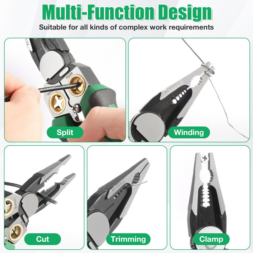 8 in 1 Wire Stripping Pliers Voltage Testing Cable Cutting Crimping Pliers Multifunctional Wire Stripper Electrician Pliers