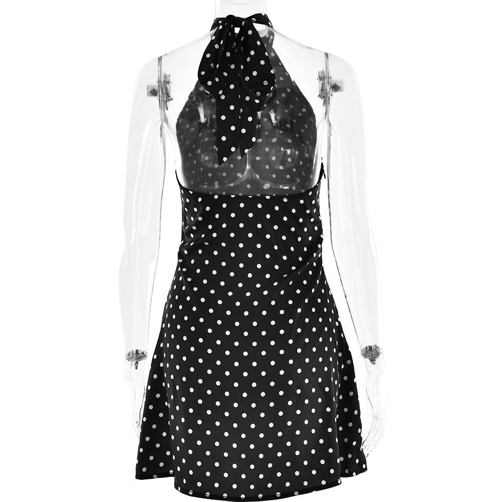 Backless Lace-Up Mini Dress Female Contrast Fashion Bandage High Waist Patchwork Dress Women's Commute Summer Dress