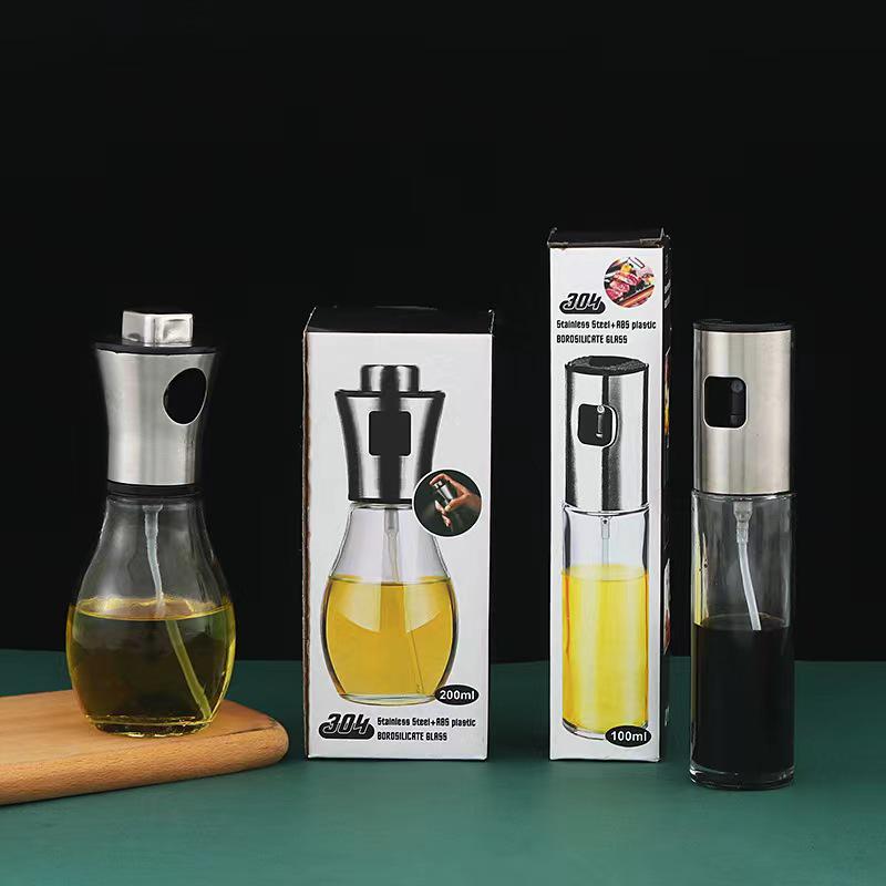 304 Stainless Steel Press-Type Oil Sprayer and Glass BBQ Spray Bottle
