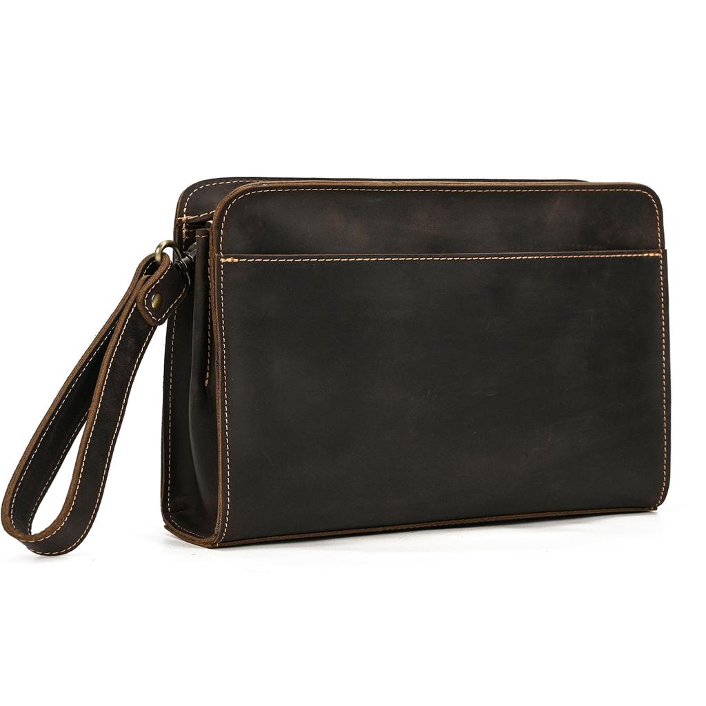 Top Grade Men Purse Genuine Leather Day Clutches For Male Vintage Style Hand Purse Crazy Horse Leather Mens Clutch Big Wallet