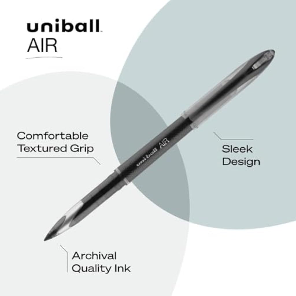 uni-ball Air 0.5mm Roller Ball Pen Black Ink Pack of 12 | Waterproof, Smudge Free, Long-Lasting Office & School Writing