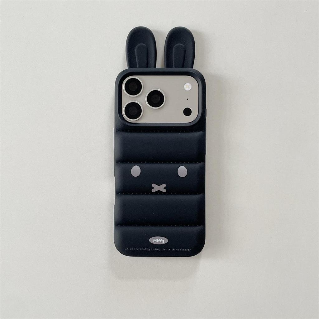 Down Feather 3D Ears Rabbit iPhone 15/16/17 Pro Max Anti-Drop Case