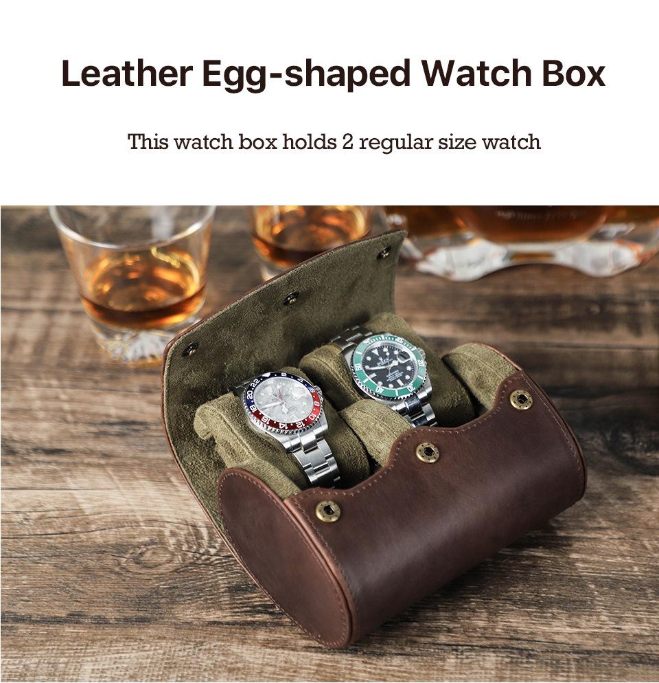 Vintage Crazy Horse Leather Watch Storage Box - Two-Piece Handmade Travel Case