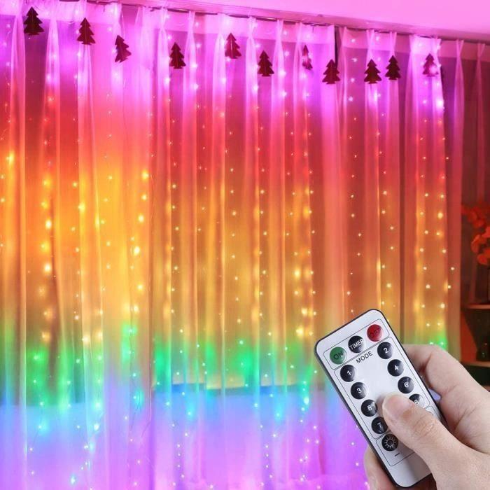 Guirlande lumineuse rideau - AIMOONSA - 280 LED 3 m x 2,8 m - USB rechargeable - 8 modes - Multicolore