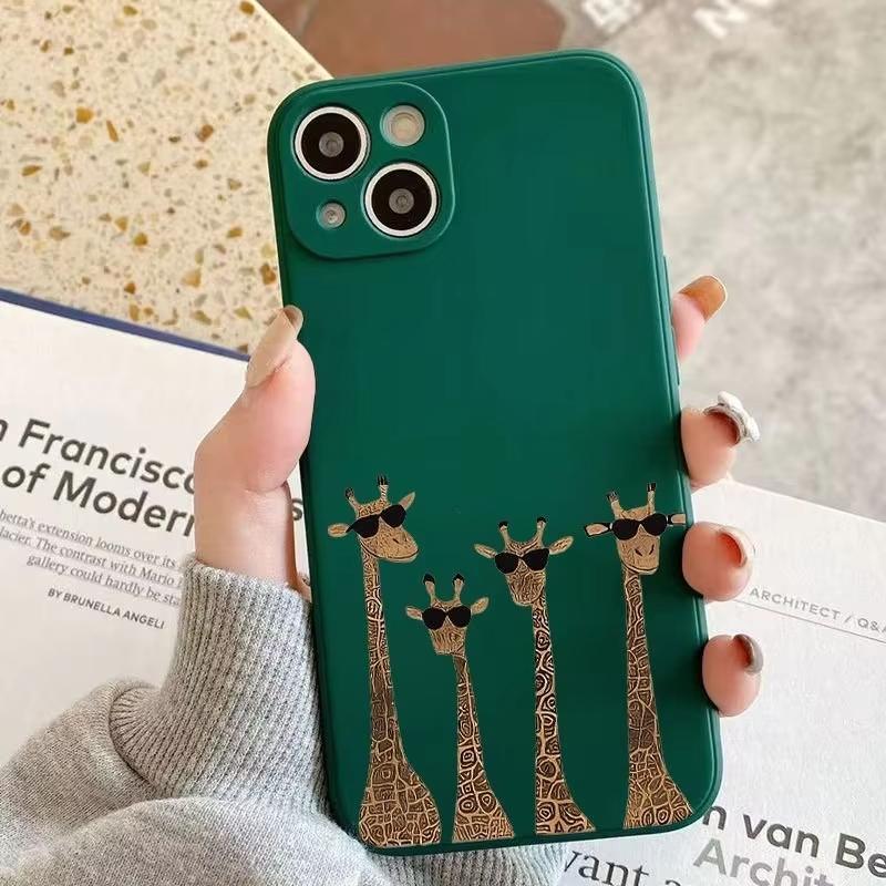 

Giraffe Pattern Phone Case For iPhone 17 Pro Max 16 Pro 15 14 13 Mini 12 11 Pro Max 16E 17Air hockproof Soft Cover iPhone XS Max темно-зеленого