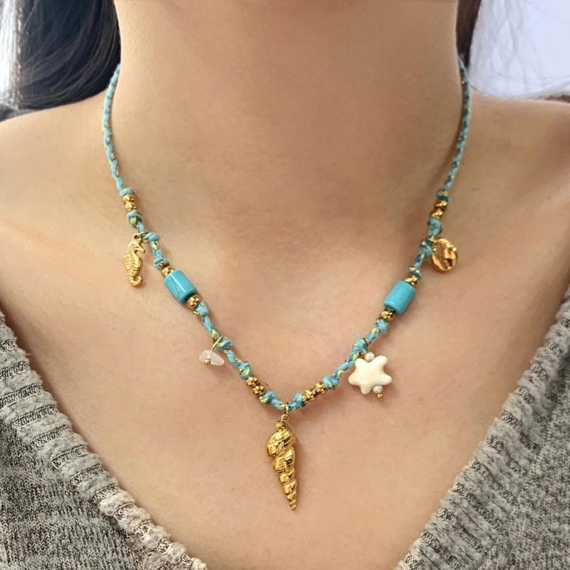 Bohemian Fish Pendant Adjustable Braided Cord Necklace Jewelry Gold Copper Oceanics Charm for Women