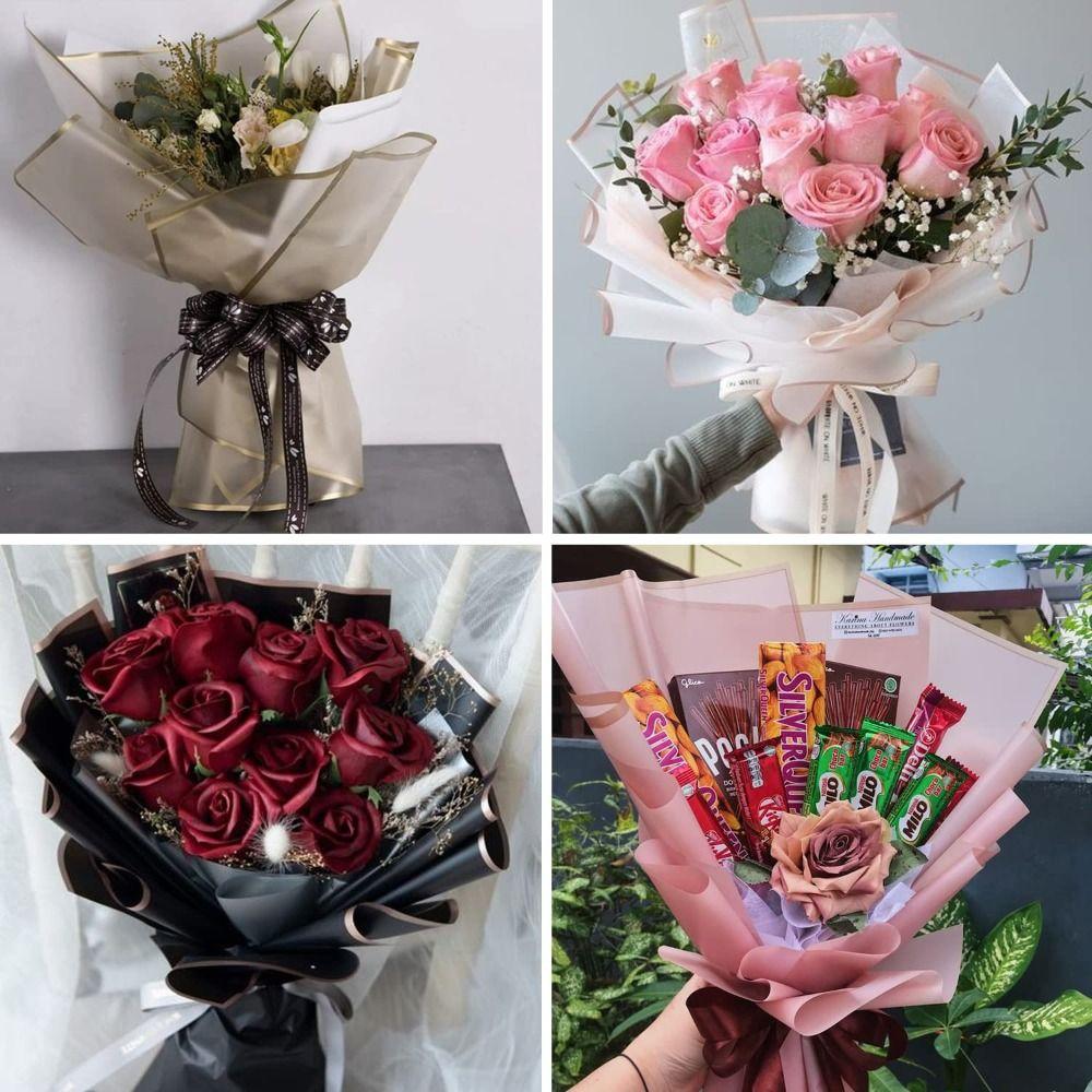 20 Sheets 9 Colors Flower Wrapping Paper Gold Edge Half Transparent Floral Bouquet Wrapping Paper Waterproof