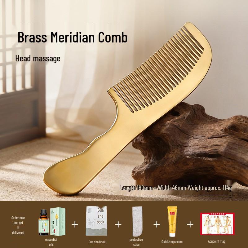Durable Pure Brass Anti-static Scalp Therapy Comb for Hair Loss Prevention