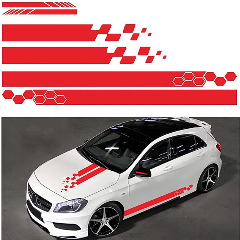 5pcs Car Hood Sticker Decal Set, Racing Stickers, Car Tuning Stripes, Checkered, Geometric Patterns, Smooth Surface