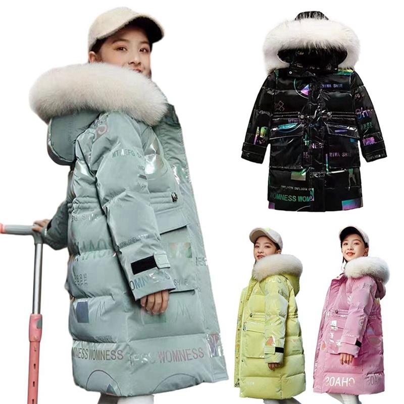 6-14 Years Kids Girls Thicken Hooded Long Coat Winter Windproof Warm Jacket