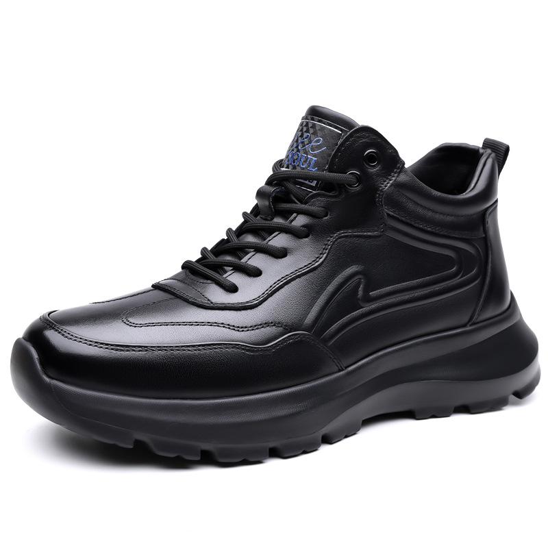 High Quality Cow Leather Sneakers Men Autumn Winter Fashion Casual Cotton Shoes Male High Top Black Sports Platform Shoes Man