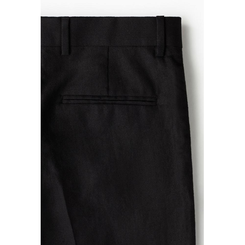 H M Linen Blend Tailored Pants Relaxed Fit Black