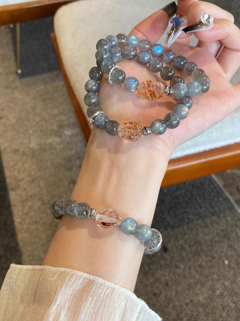 Natural high-quality gray moonstone crystal bracelet, guardian stone bracelet.