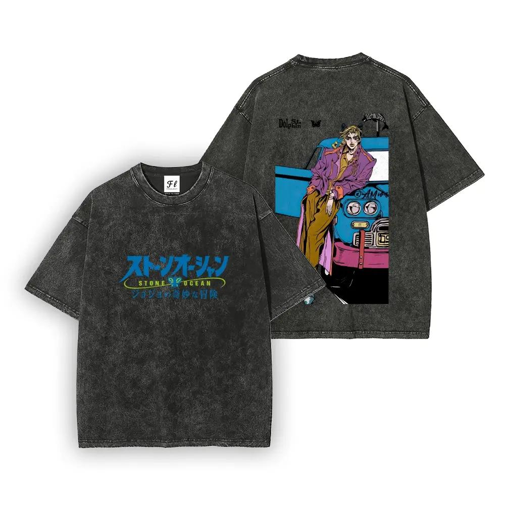 Jolyne Cujoh JoJo's Bizarre Adventure Anime Clothing Men Women T-shirts Short Sleeve Washed T Shirt Vintage Cotton Streetwear