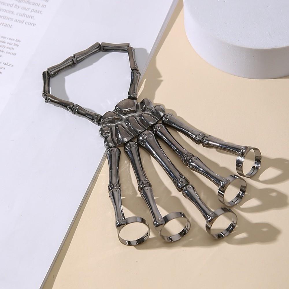 Adjustable Skull Bone Bracelet Retro Texture Halloween Hand Chain Gothic Finger Bangle Cosplay