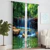 2 pcs, versatile polyester transparent curtains for home decoration Rainforest Waterfall Natural for use in bedrooms and living