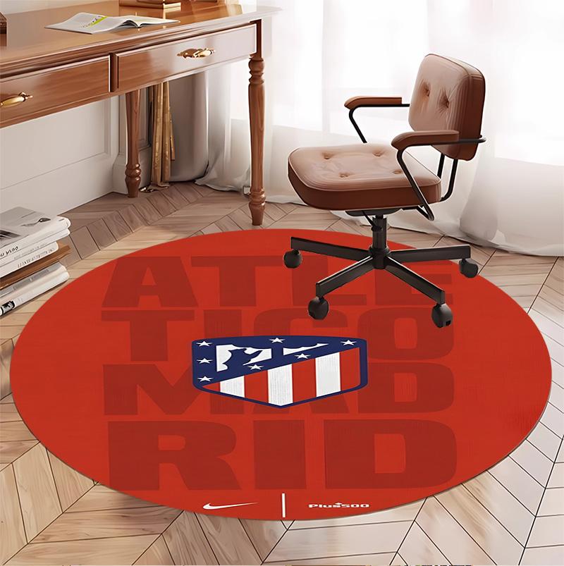 Atletico Madrid Pattern Round Rug, Indoor/Outdoor Mat, for Picnic, Gameroom, Bedroom, Office, Living Room, Home Decor Carpet, Birthday Gift