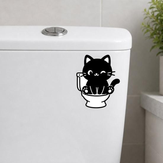 Waterproof Bathroom Wall Decals Funny Black Cat Toilet Sticker, Cute Cartoon Decal, Removable Tank PVC Sticker for Washroom Home Decor Lover