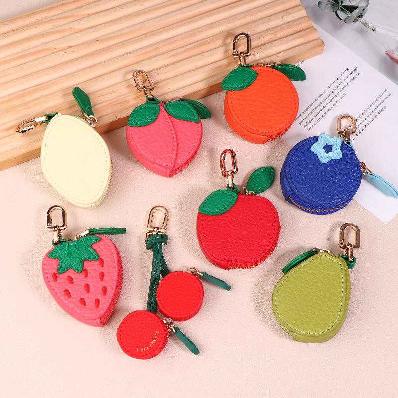 Mini Cherry Fruit Shape Coin Purse Strawberry Cute Pu Leather Pendant Korean Style Keychain Earphone Bag Mini Storage Bag