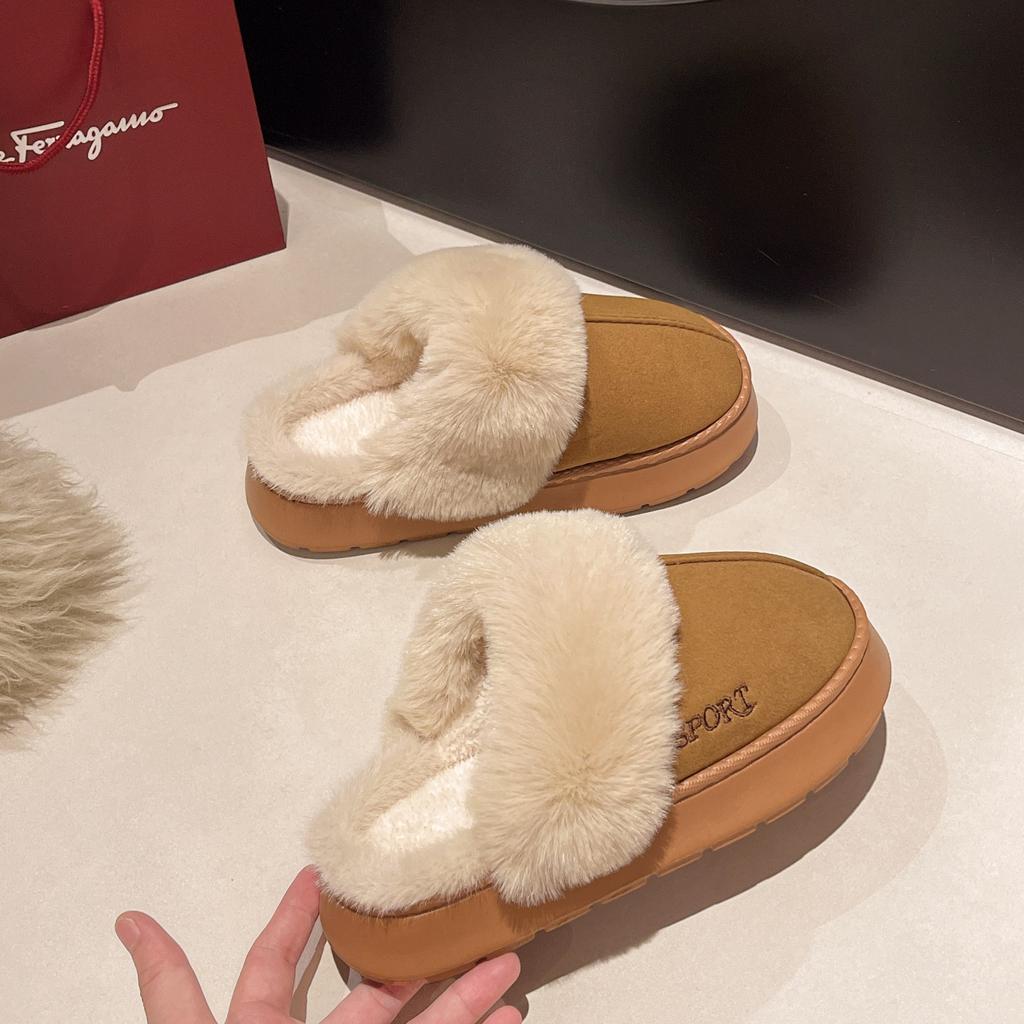New Big Hair Slippers, Fashionable Home Non-slip Bottom Simple Hair Cotton Shoes