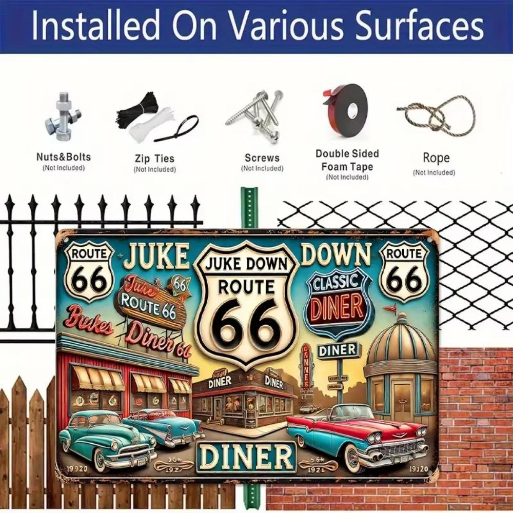 1 Segnale Metallico Vintage Route 66 - Tema Classico Diner & Auto Retrò Decorazione Murale in Alluminio, Halloween, Giorno dei Morti