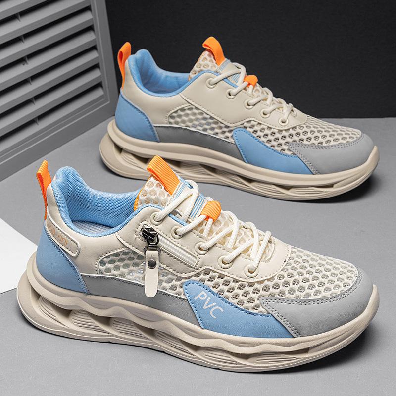 Summer trend men's shoes mesh sneakers breathable running shoes men's platform dad shoes large mesh hollow sneakers