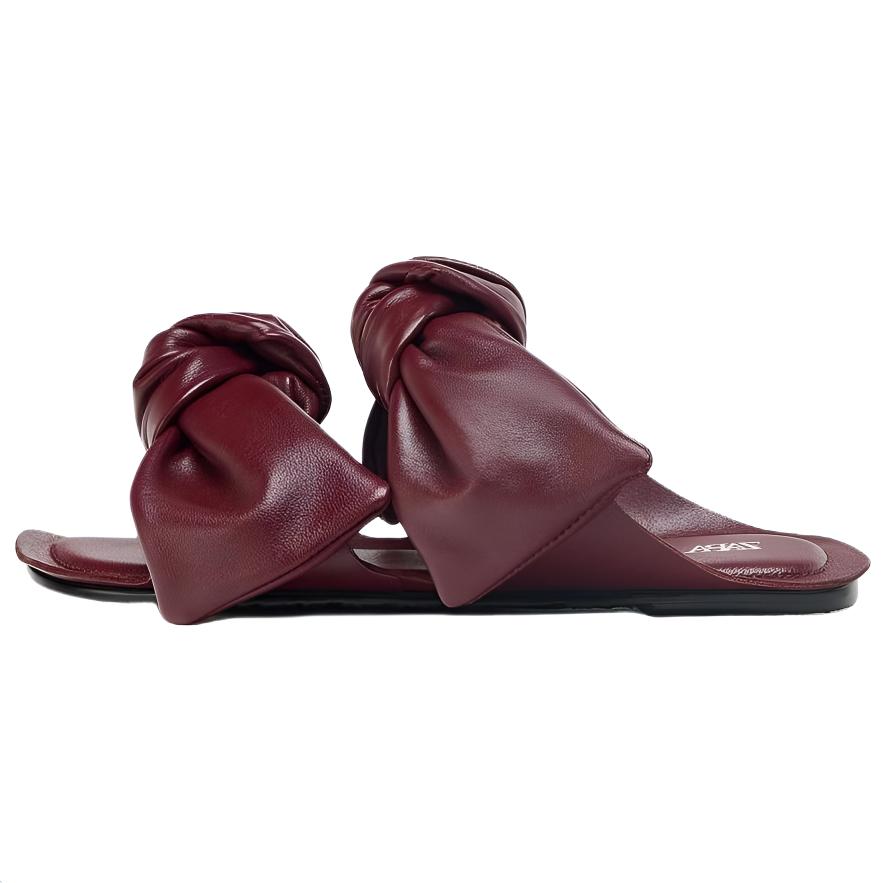Zara Bow Decor Anti-Rubbing Slide Sandals Women Footwear Crimson 3600610624