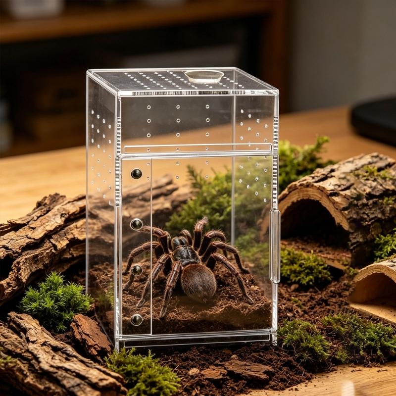Kleine Reptilien Zuchtbox Transparenter Acrylkäfig Lebensraum Zuchtbox Kleiner Glasbehälter Behälter Springspinnen