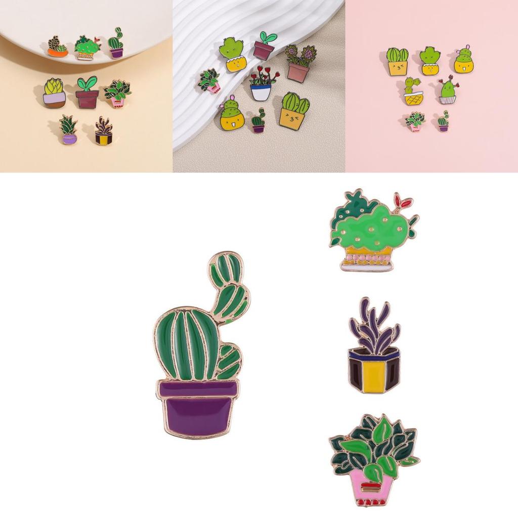 Charming Cartoon Mini Cactus Plant Brooch Alloy Badge For Fashionable Clothing Accessories