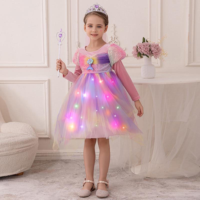 

Autumn Girls Puffy Mermaid Princess Dress with Bubble Sleeves 120 cm