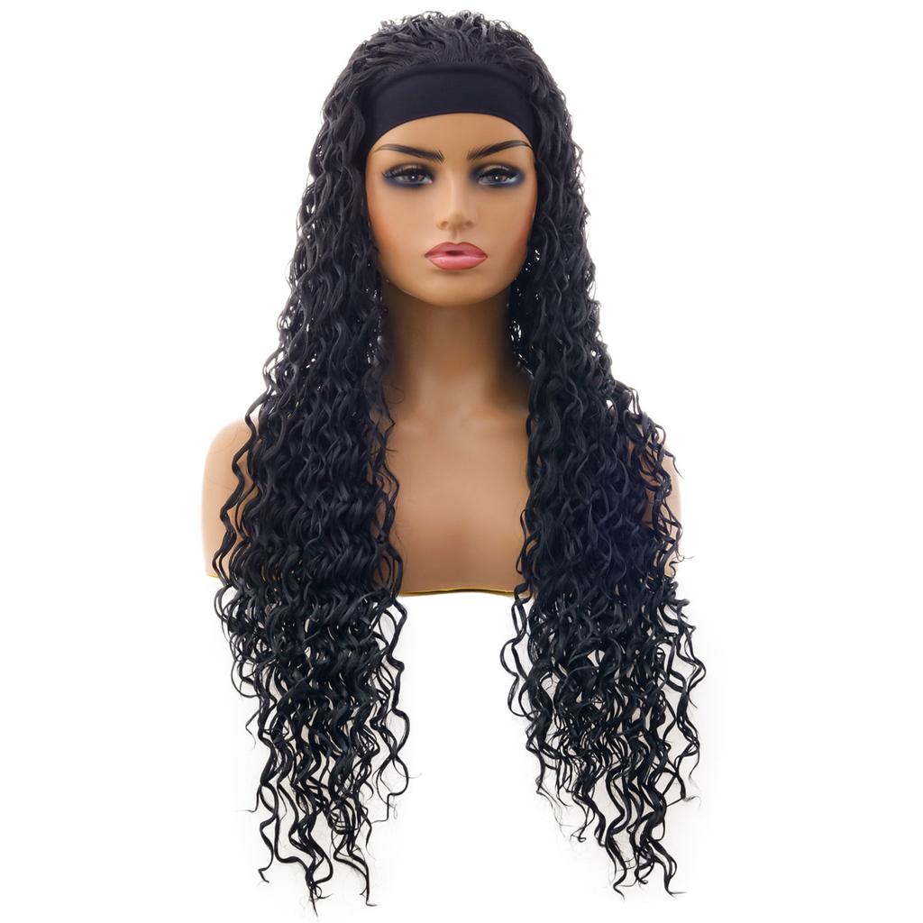 New Black Small Curly Hair European and American Wig Hair Band Turban Wig Chemical Fiber Headgear