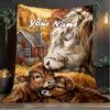 1PC Custom Name Autumnal Cow Family Scene Outdooor Flannel Blankets Patterns Throw Blanket All-Season Soft Gift for Couch, Bed, Camping Gifts