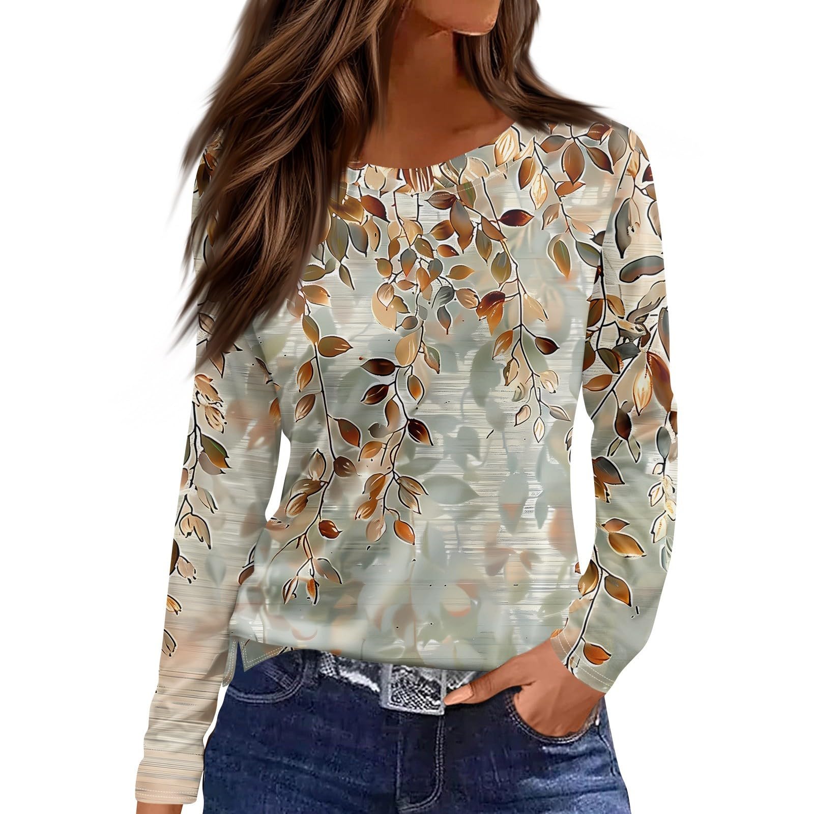 

Женская повседневная футболка с 3D-принтом, цветочным принтом, круглым вырезом, простая элегантная, с длинными рукавами, женская мода, пуловер с длинными рукавами 5XL