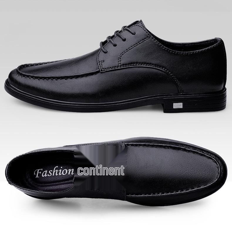 Men's Business Formal Leather Loafers - Breathable Cowhide, Large Size, Lace-up Driving Shoes.