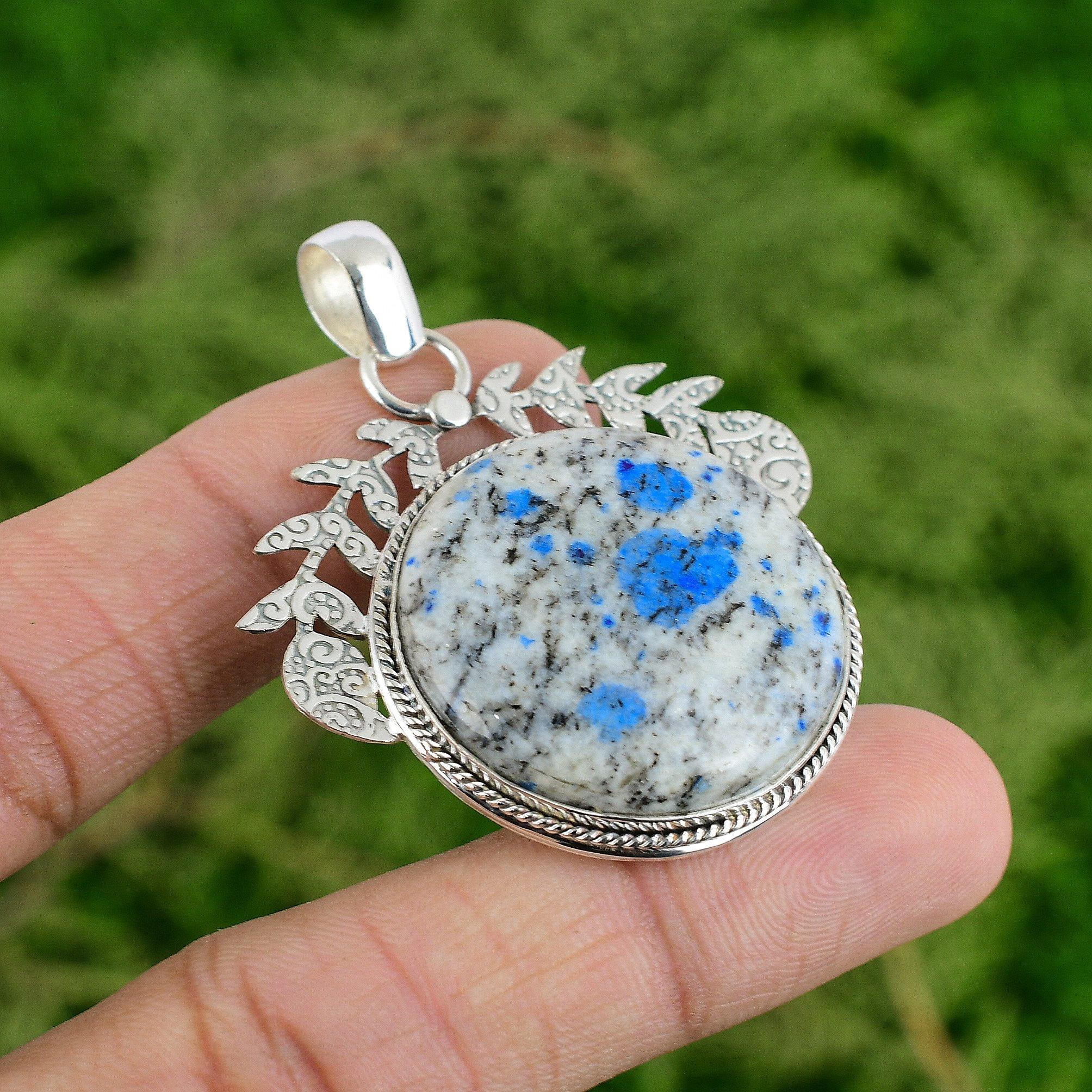 

Круглый камень яшмы К2 День рождения Свадьба Безель Жена Новый кулон Ювелирные изделия Серебро 925 пробы