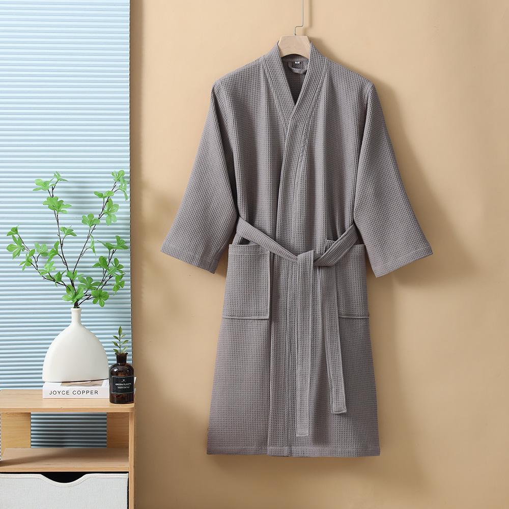 Unisex Quick-Dry Cotton Waffle Bathrobe - All-Season, Absorbent, Perfect for Steam Room & Spa