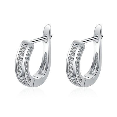 925 Sterling Silver Women Earrings U Shape High Quality Geometry Super Flash Full Zircon Pair Ear Studs Earring Jewelry Gift