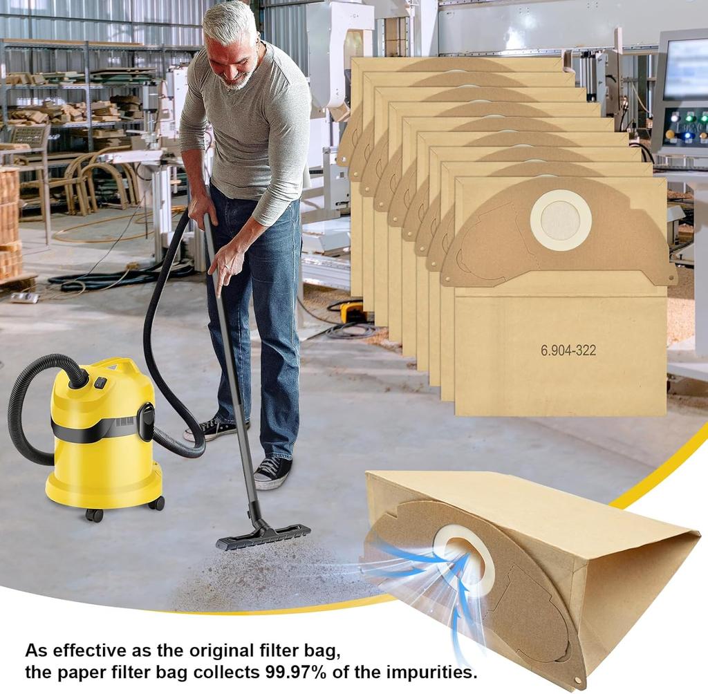 Vacuum Cleaner Bags for Kärcher WD2 MV2 WD 2.200 WD2250 A2004 A2054 A2099 6.904-322.0, Paper Vacuum Dust Bags for Karcher WD