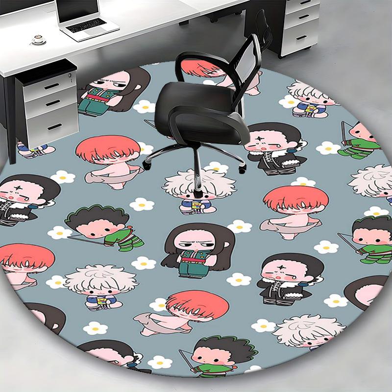1pc Anime Cartoon Design Round Carpet - Office Chair Mat, Non-Slip Rug for Home Decor, Living Room, Bedroom