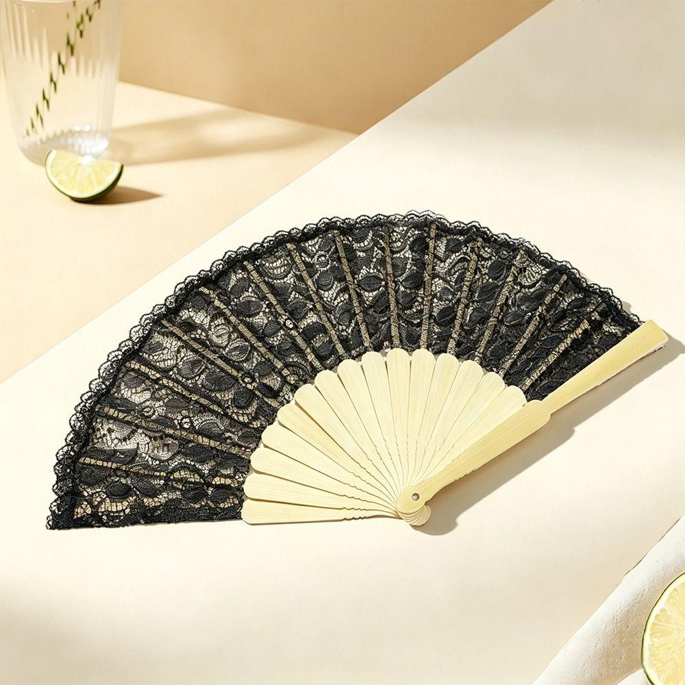 Floral Lace Lace Hand Fan Antique Style Vintage Lace Fan Exquisite Folding Handheld Fan  Tea Party