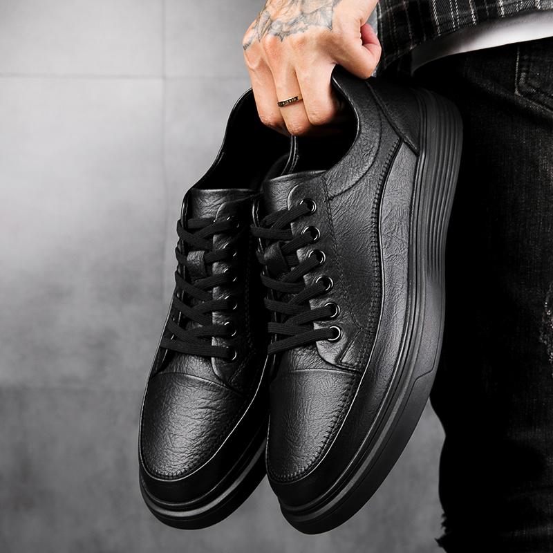 Fashion Black Casual Men's Board Shoes Genuine Leather Quality Minimalist Style Outdoor Street Walking and Sports Adult  Shoes Hot New