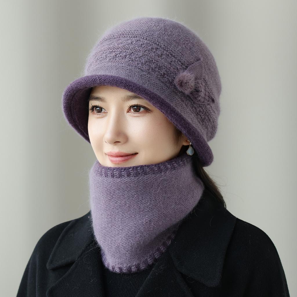 In winter the elderly mother hat female ear protector wool knitted hat old lady thermal cotton hat grandma fleece hat