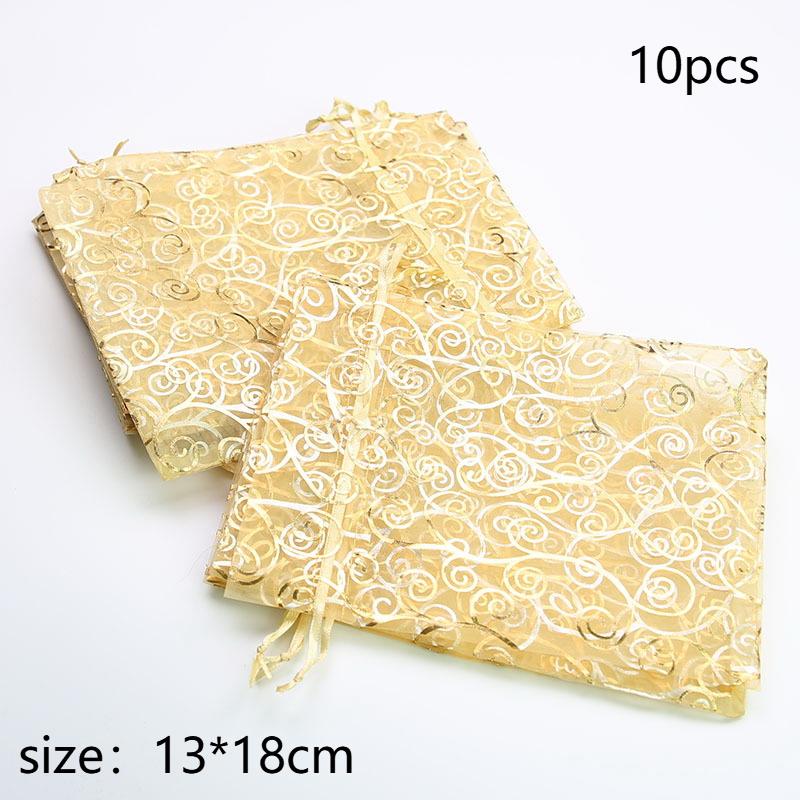 Shimmer Gold Candy Bags Drawable Organza Jewelry Packaging Pouch Christmas Holiday Wedding Birthday Party Favor Gift Wrap Bag