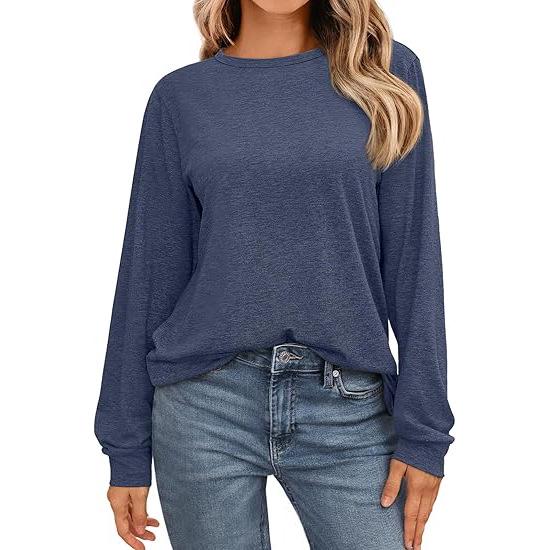 2024 Women's Long-Sleeved Loose Round Neck Pullover Casual Basic T-shirt