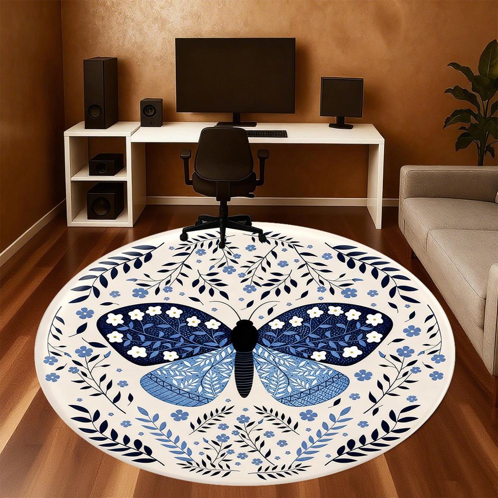 1pc Butterfly Floral Round Chair Mat Office Area Rug - Non-Slip, Floor Mat for Office, Bedroom, Ideal Home Decor Gift P0105085