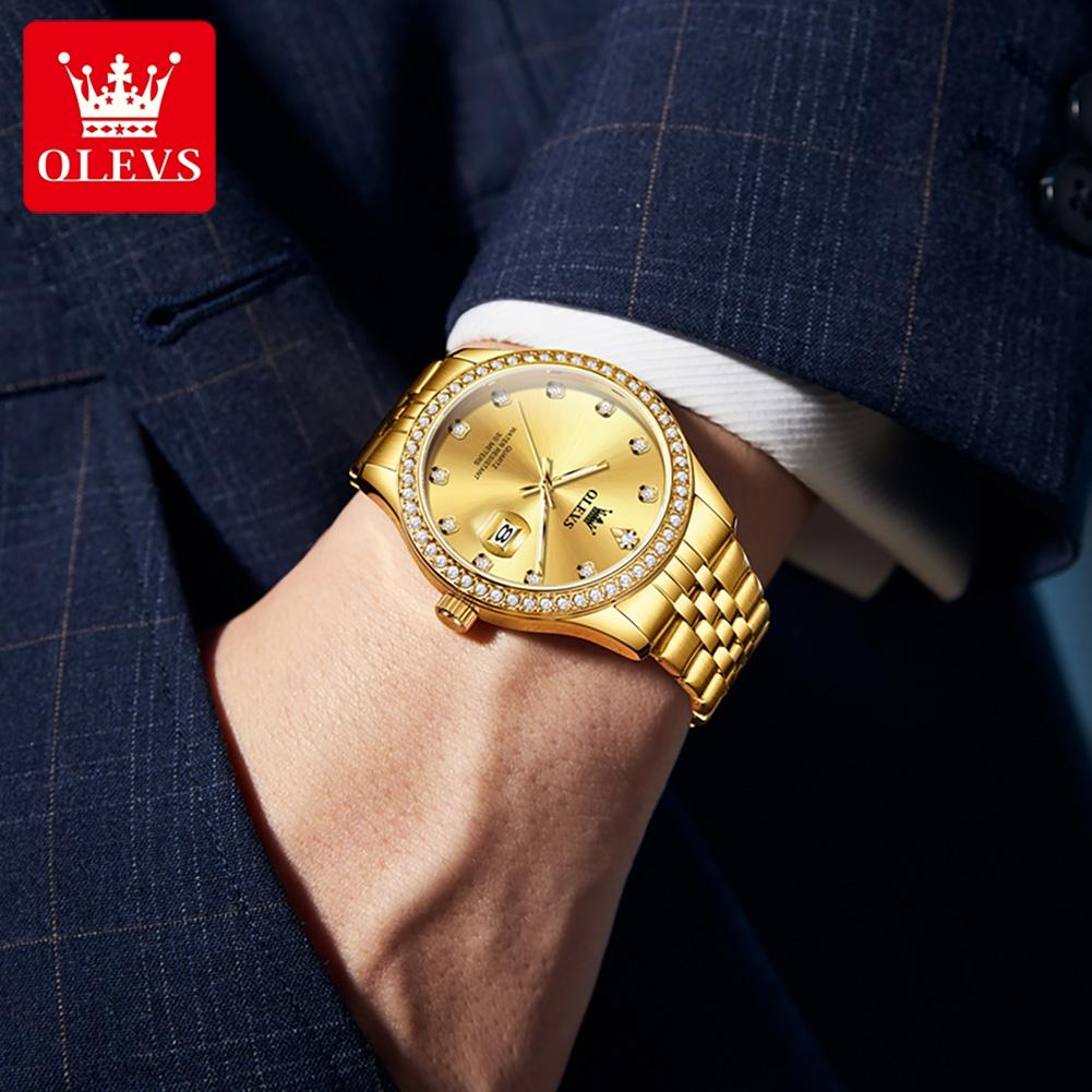 OLEVS 3629 Original Brand Gold Diamond Watch For Man Luminous Waterproof Auto Date Men's Business Wristwatch Luxury