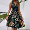 Women's Spring And Summer Casual V-Neck Sleeveless Waist Floral Print Midi Dress