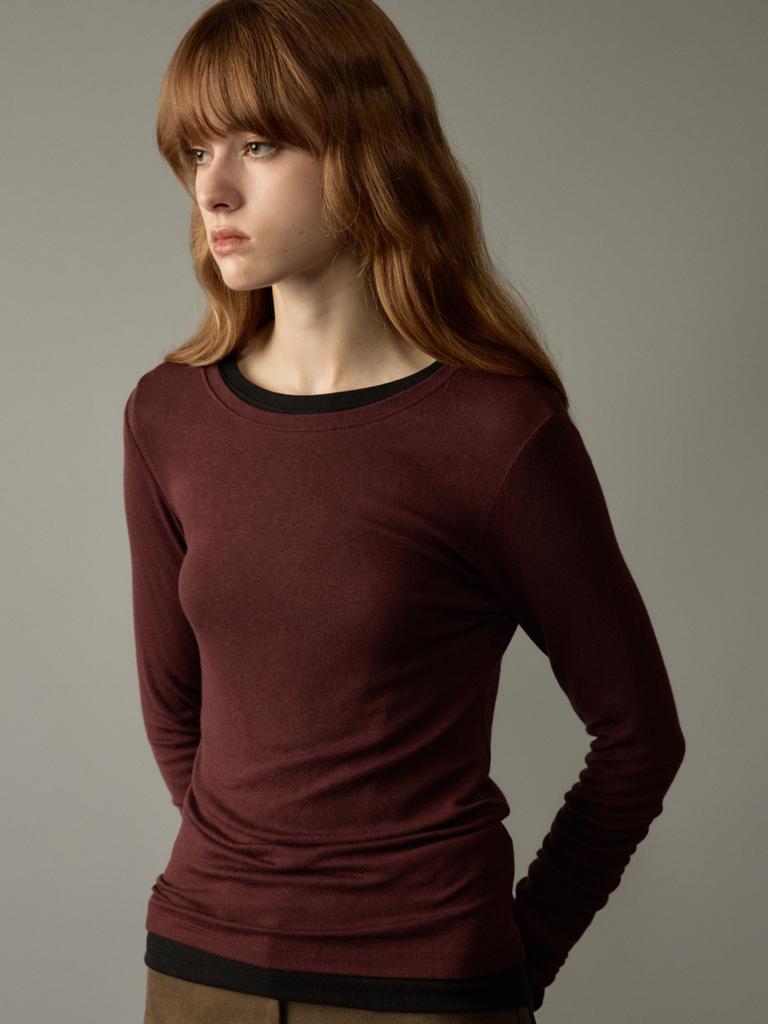NOEUD Wool Tencel Round Tee (Wine)