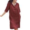Summer Casual Soft A-line Midi Dress Women Lapel Knee Length Loose Three Quarter Sleeves Solid Color Spring Summer Dress