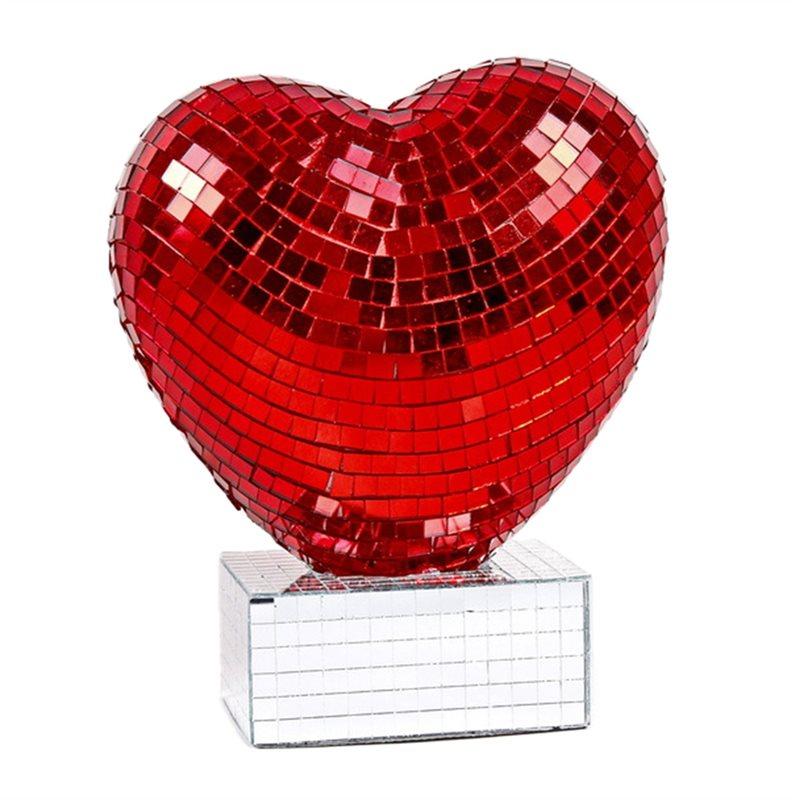 

A25F-Heart Figurine For Wedding Decor Glitter Red Pink Heart Shaped Table Centerpiece Romantic Reflective Disco Mirror Heart
